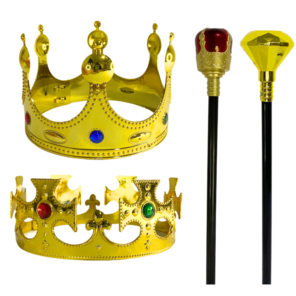 Kit Fantasia Rei e Rainha Coroa Dourada e Cetro promocao imperdível