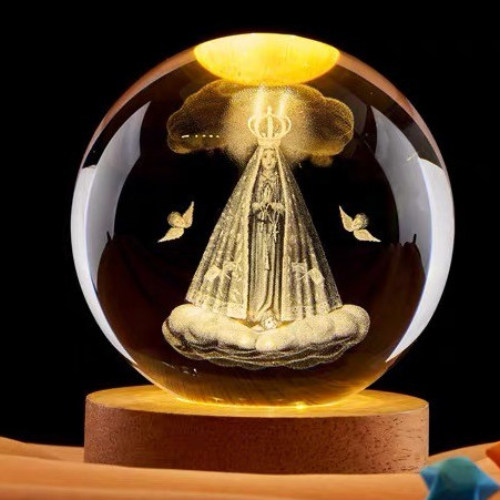Luminária Cristal de mesa Nossa Senhora Aparecida Padroeira do Brasil Fé LED Presente Natal Bola