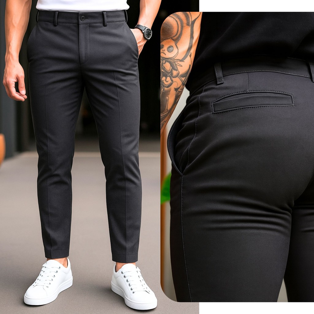 Calça Alfaiataria Masculina Sarja Esporte Fino Social Chino com Elastano