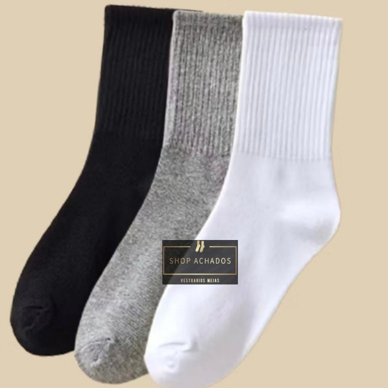 Kit 15 Pares Meia Cano Longo masculina Frio Algodão lisa