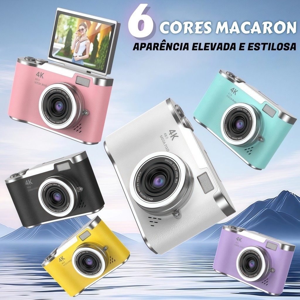 Câmera De Fotografia Digital 4K CCD 8X Zoom 4K 4800W Pixels AF Autofoco Vlog Gravador De Vídeo 180 ° Câmeras Portáteis