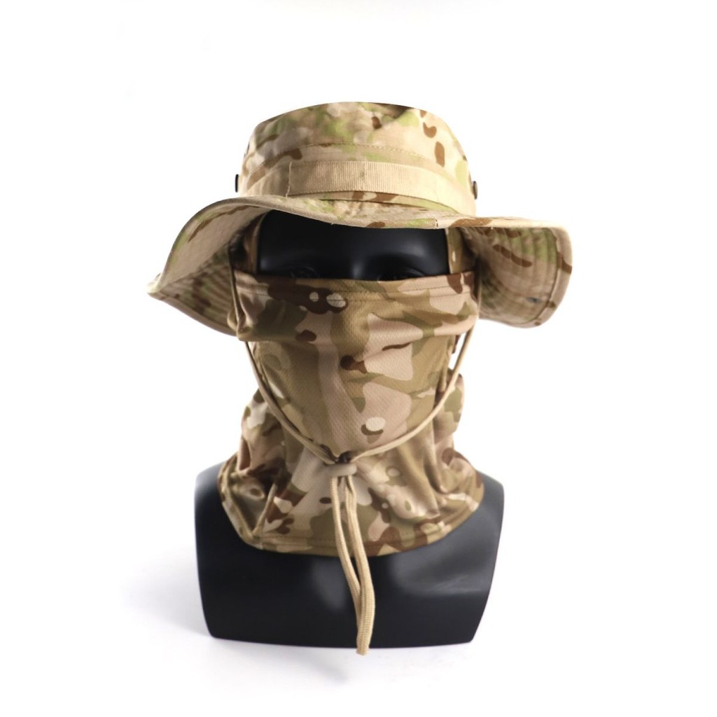 Chapéu Pescador com Proteção Premium Canavieiro Camuflado Camping Chapeu de Pesca com Proteção