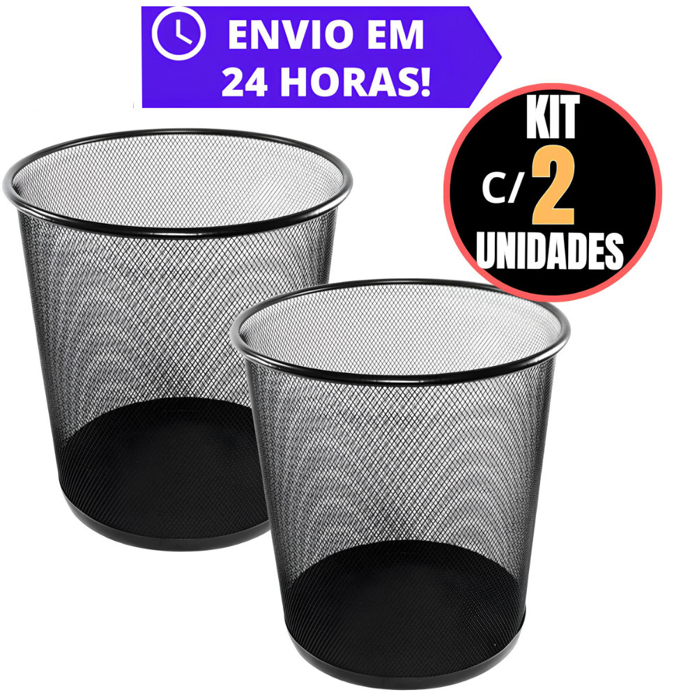 Kit Com 2 Lixeiras Metal 10 Litros Aramado Cesto Lixo Reforçado Para Escritorio Casa Quarto a