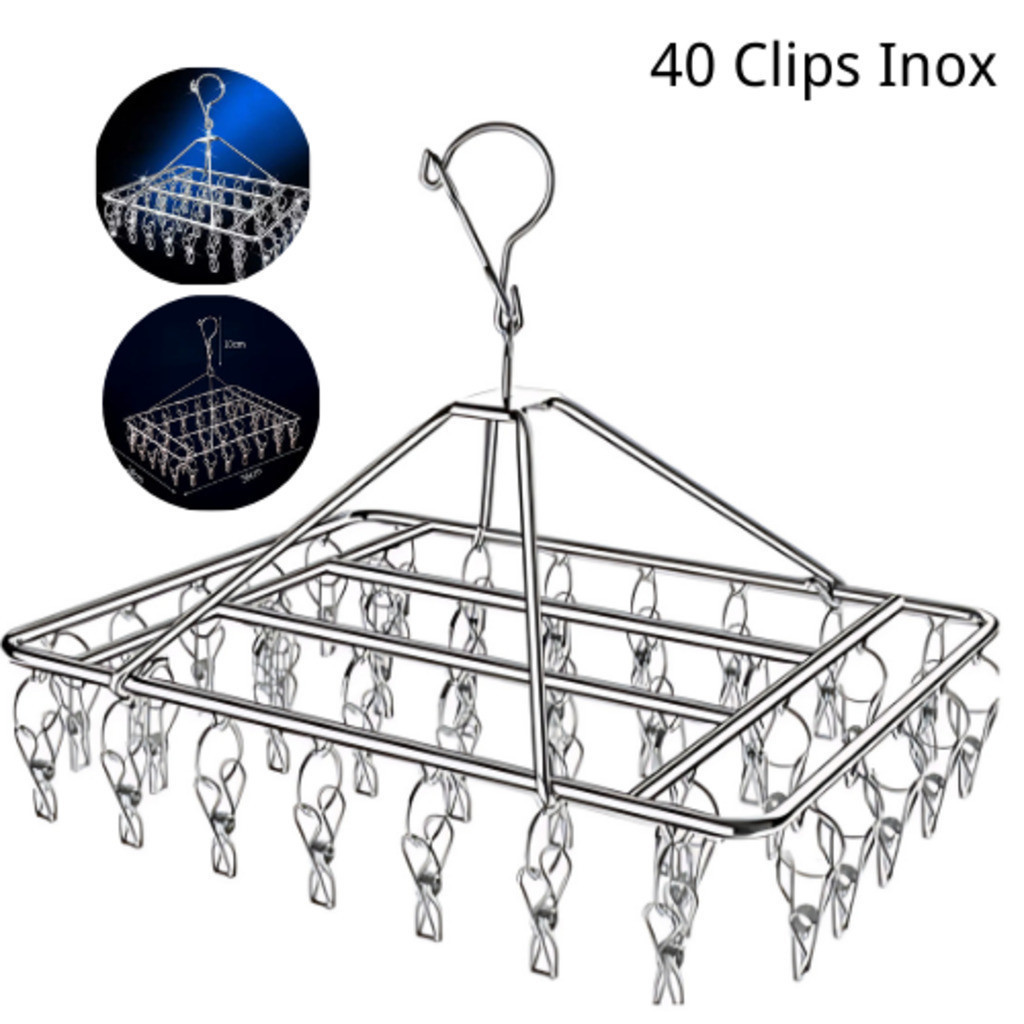 Varal De 40 Clips Inox Prendedores Pratico E Retrátil Cabide Para Roupas Intimas Para Pequenas