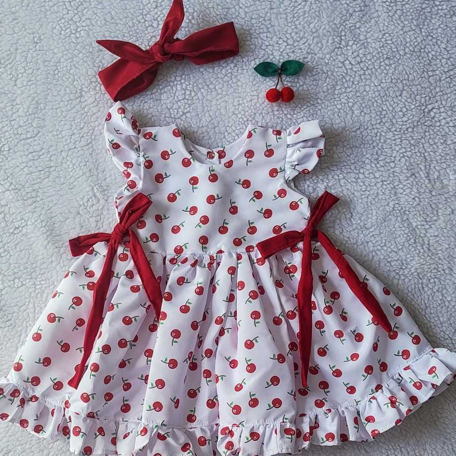Vestido infantil frutinhas branco Cerejinha Menina Verão 2 Peças - Varias cores Melhor preço