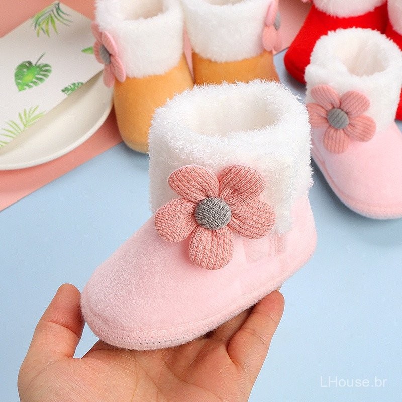 Botas de Neve Macias para Bebês Recém-nascidos Meninas Meninos com Pom Pom Sólido para Sapatos Quentes Nova Moda Confort
