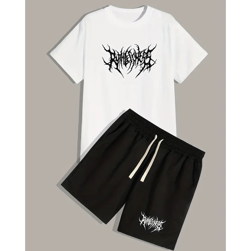 Conjunto Masculino Short e Camiseta Moda Praia Verão Para Homens Casual Streetwear Tactel e Algodão
