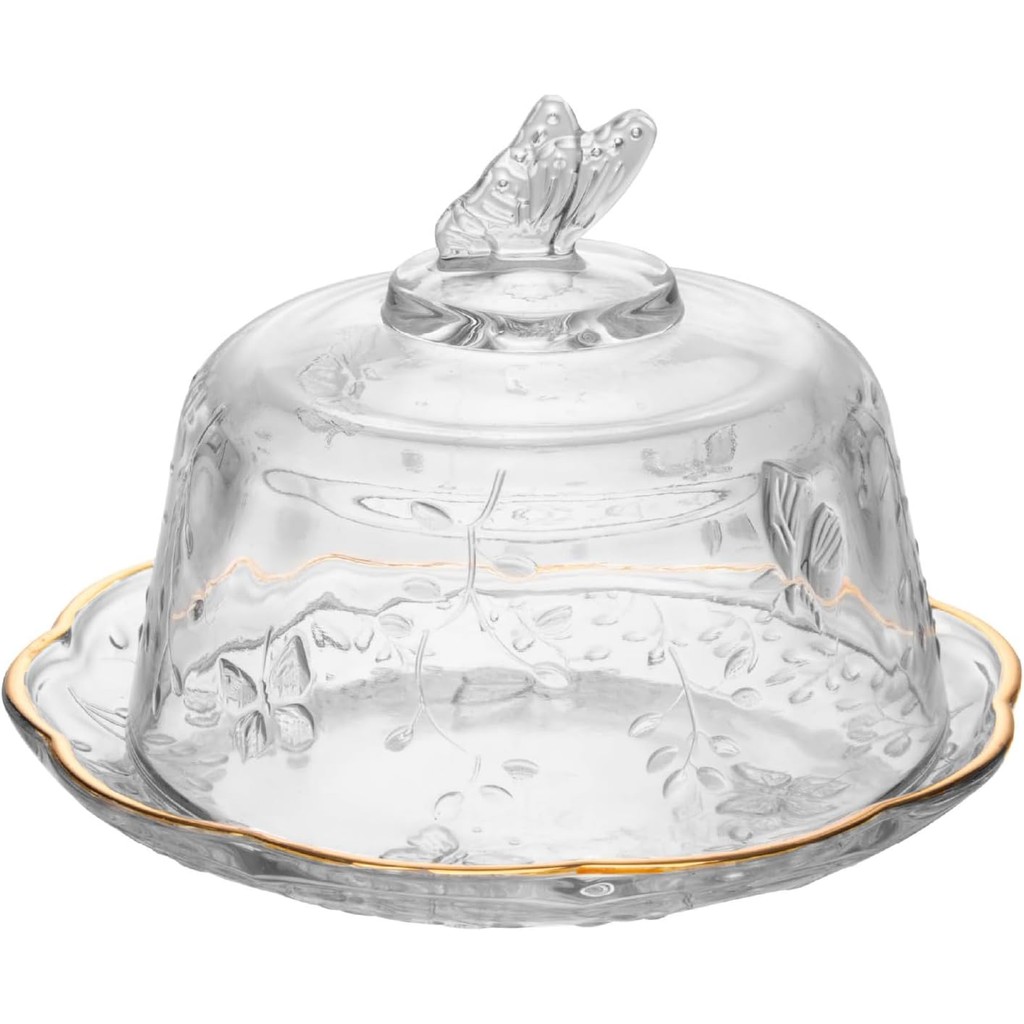 LYOR - Queijeira com Tampa New Butterfly com Fio de Ouro 19,5cm Cristal Ecológico