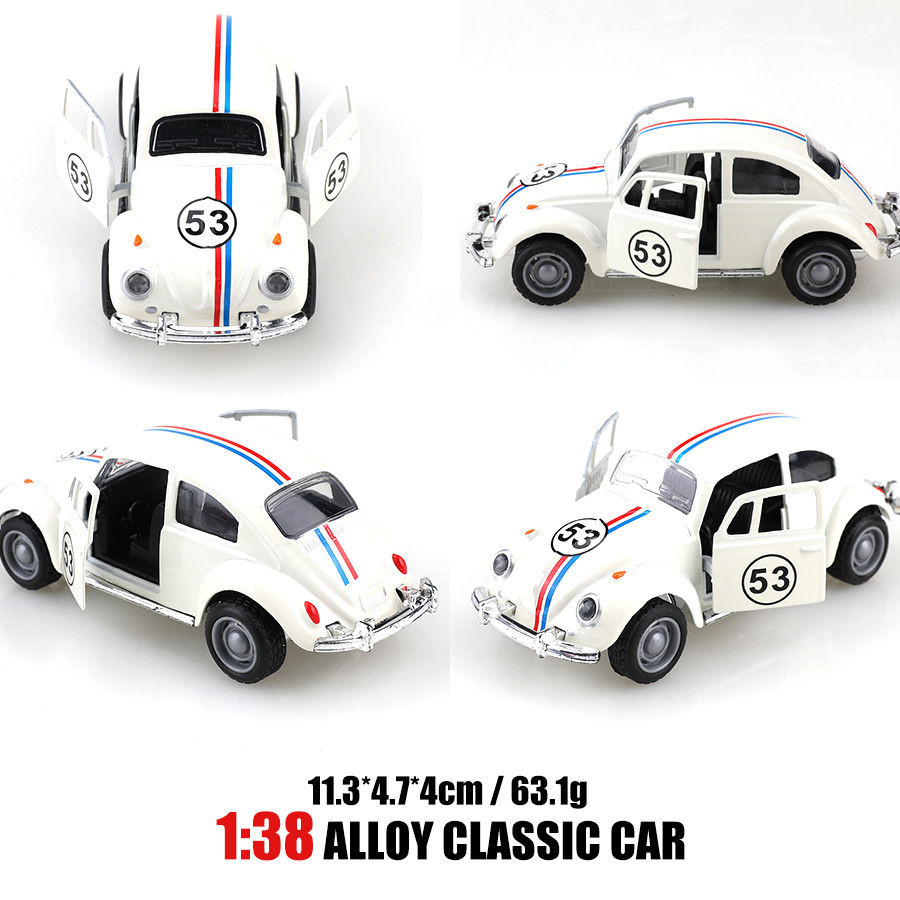 Carro de brinquedo infantil de metal Herbie Beetle 53, portas e capô podem ser abertos