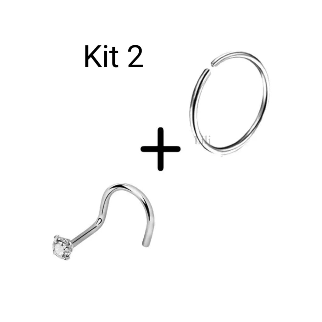 Kit piercing Ponto De luz Pequeno + Argola Fina Nariz Heliz