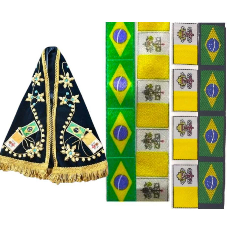 Fita Bandeira Brasil Vaticano Gorgurão ou Cetim Para Manto Nossa Senhora Aparecida