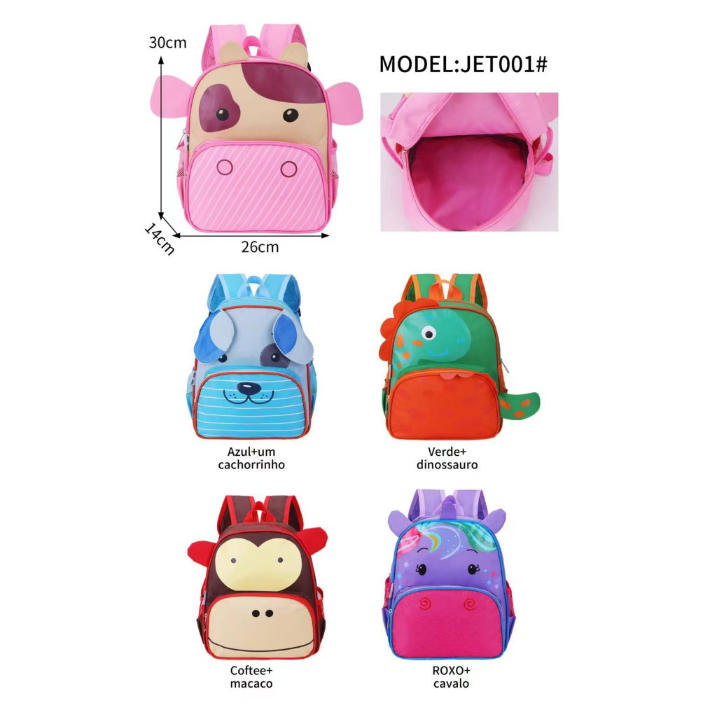 Mochila Escolar Infantil Menino Menina Dinossauro Animal Desenho