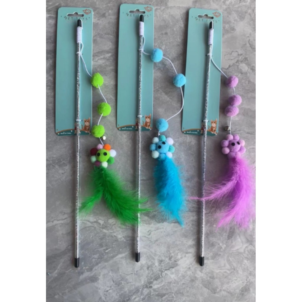 Brinquedo Interativo para Gato – Vara Varinha com Flor e Pompom | Bastão de Atiçar Pet