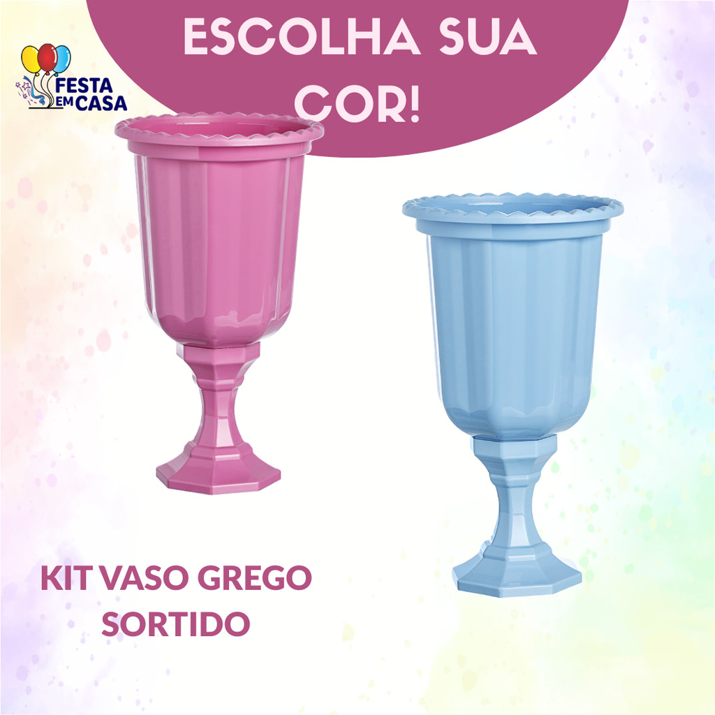 KIT SORTIDO 2 UNIDADES VASOS GREGO DECORATIVO LINHA DIAMANTE 850 ML - DIVERSAS CORES