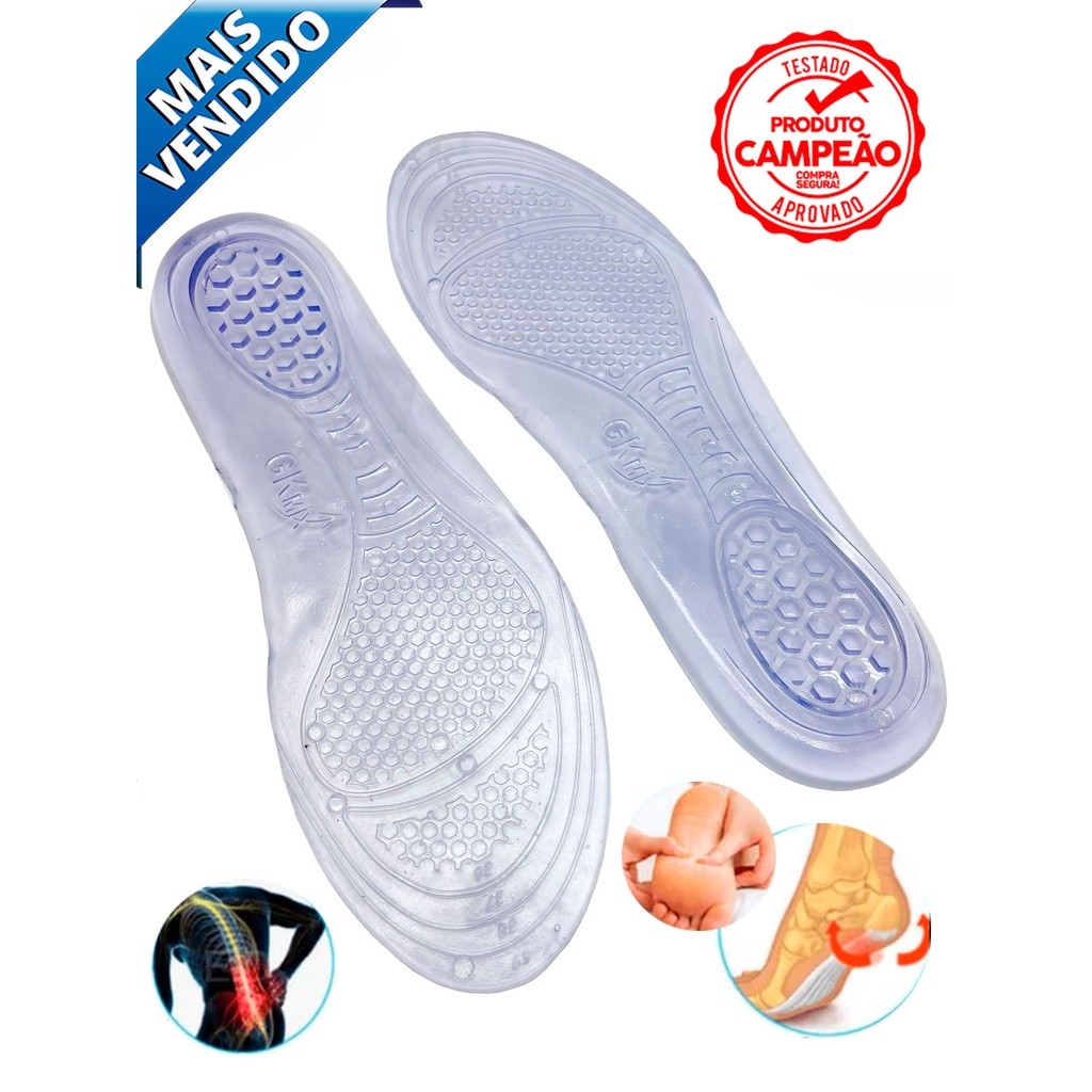 Par Palmilha Anatômica Ortopédica Gel Silicone Anti Impacto.
