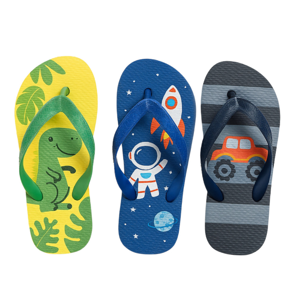 Kit Chinelo Infantil Menino 3 Pares Estampas Divertidas Leve e Confortável 25 ao 35