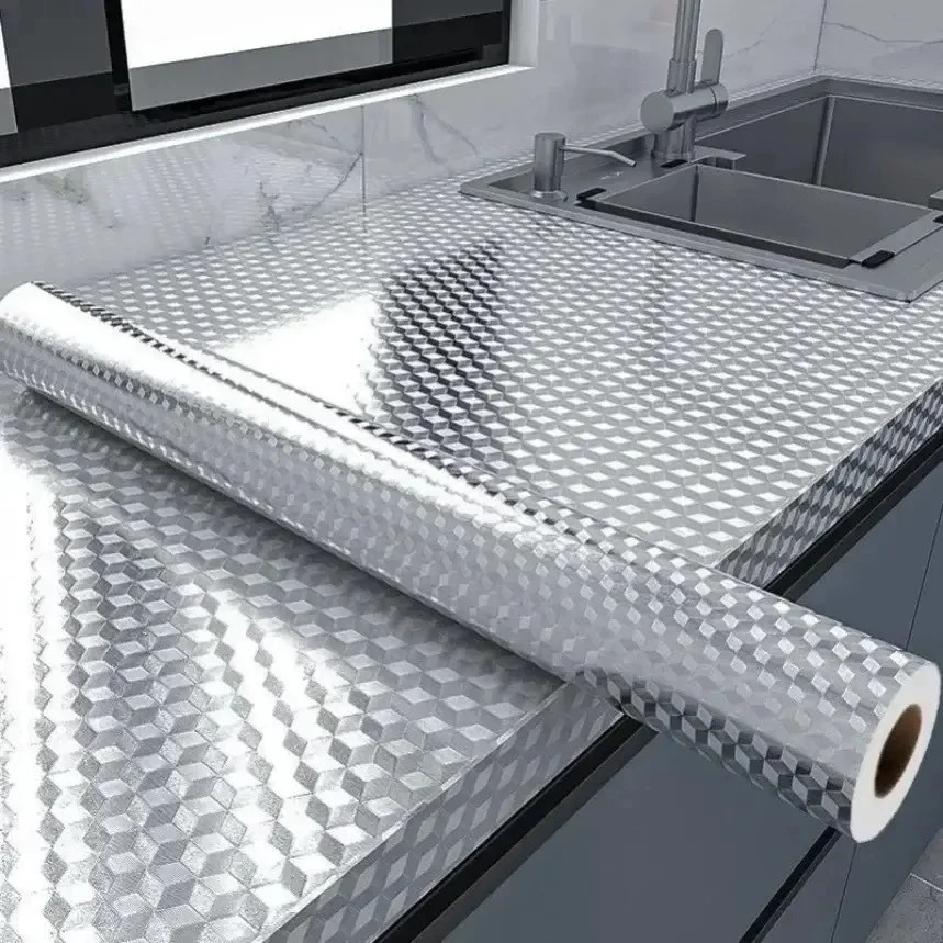 2/5/10 Metros Rolo Papel Adesivo De Alumínio 3D Impermeável Proteção Para Parede Moveis Cozinha Fogão top