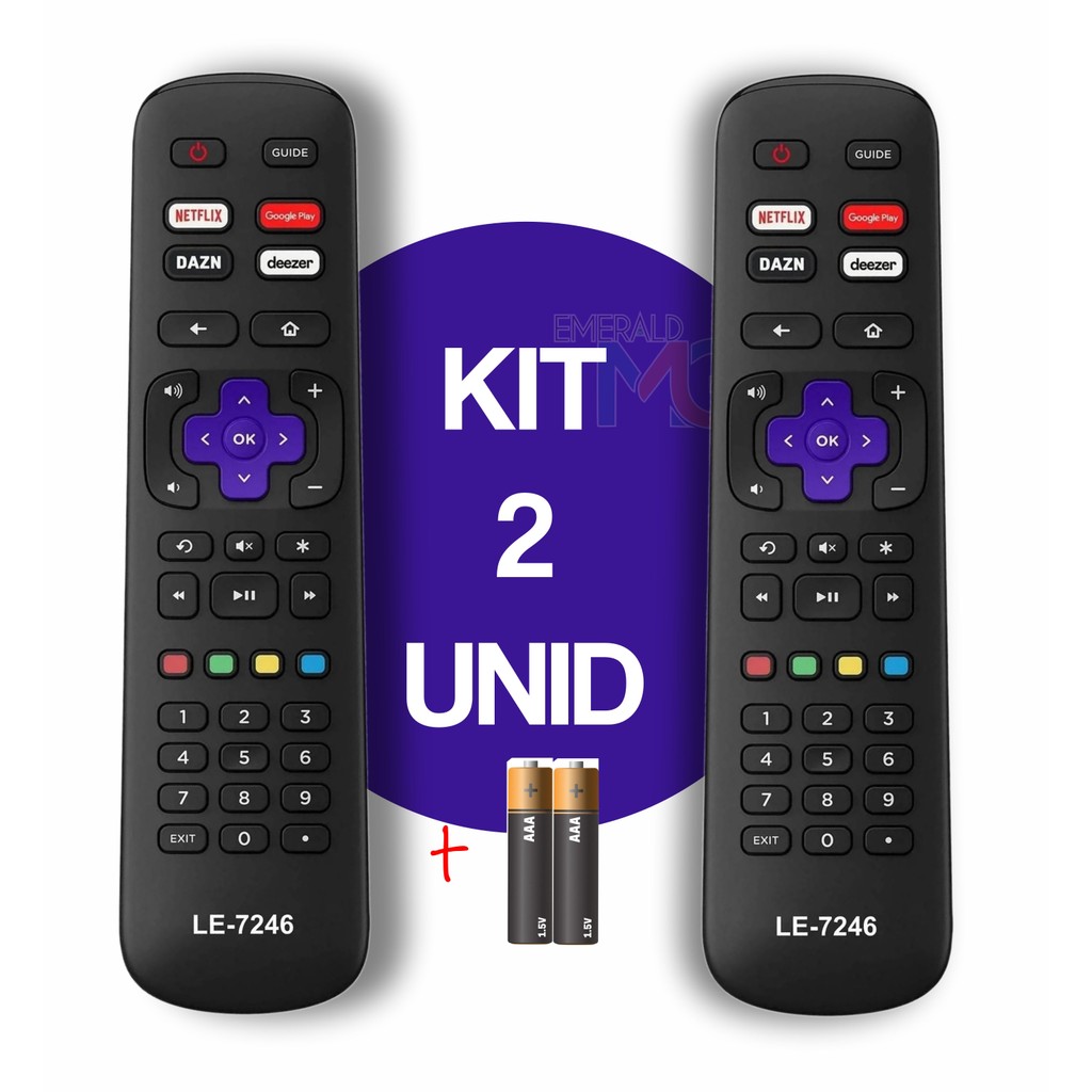 kit 2 Controle Remoto  Compatível Com Tv Smart Aoc Roku  Botão Netflix Deezer Googleplay DAZN