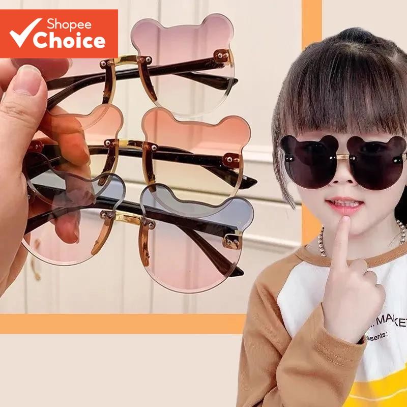 Óculos De Sol Infantis Elegantes E Sem Moldura – Tema Urso Conjunto Para Moda Divertida