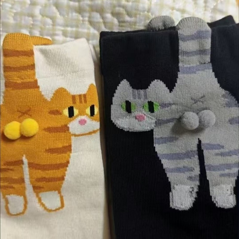 Engraçado cartoon gato meias engrossado senhoras respirável meias de algodão presente para os amantes do gato
