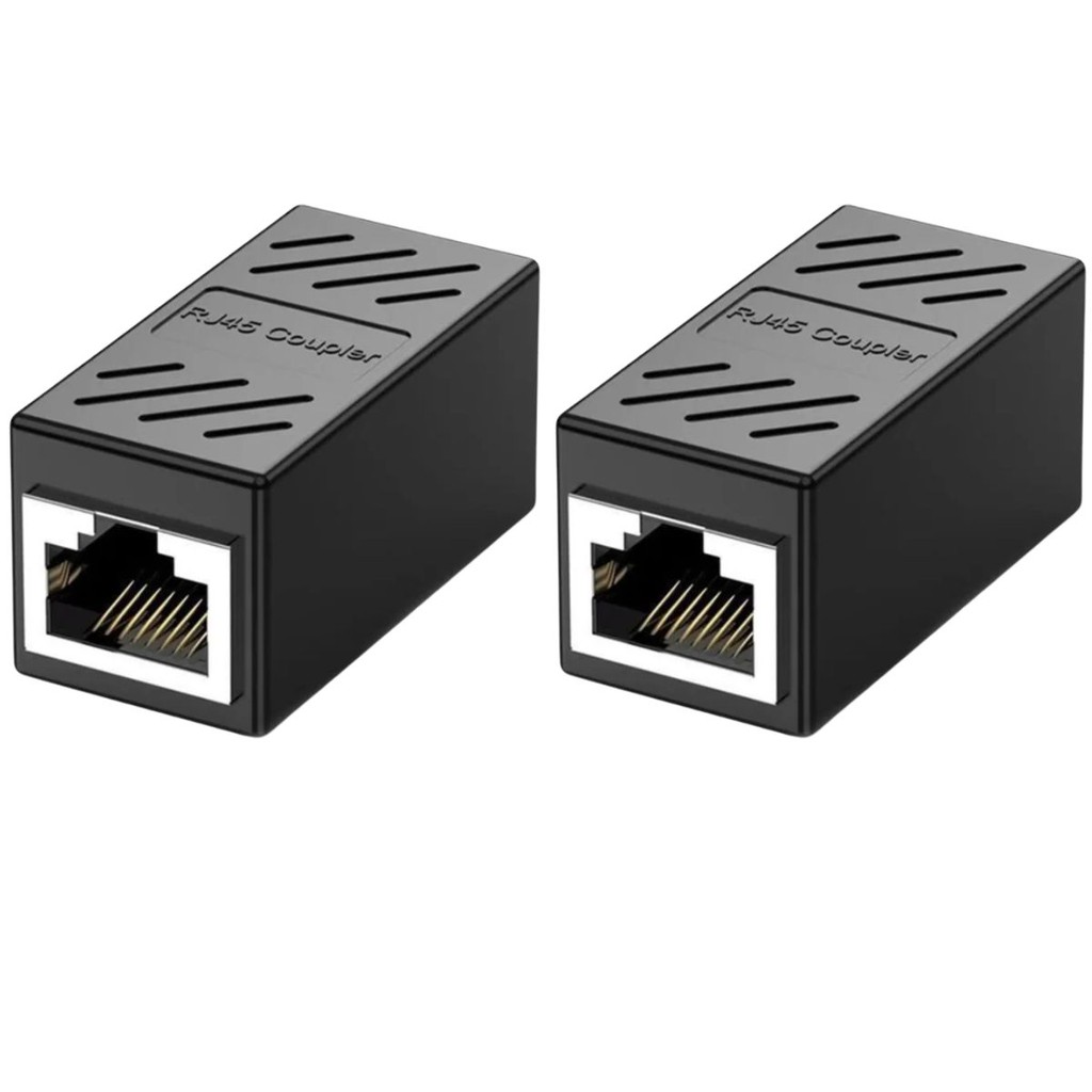 Oferta com 2 Adaptador Emenda Rj45 Extensor Cat5, Cat6, Cat7, Rede Ethernet Conector Blindado preto