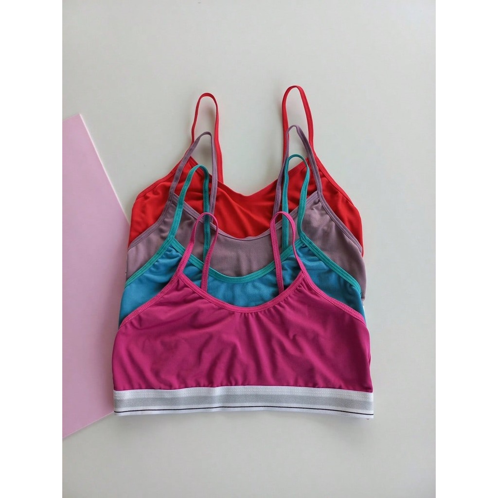 Kit 4 Tops Básicos Femininos Forrados na Frente e com Alça para Casa e Treino