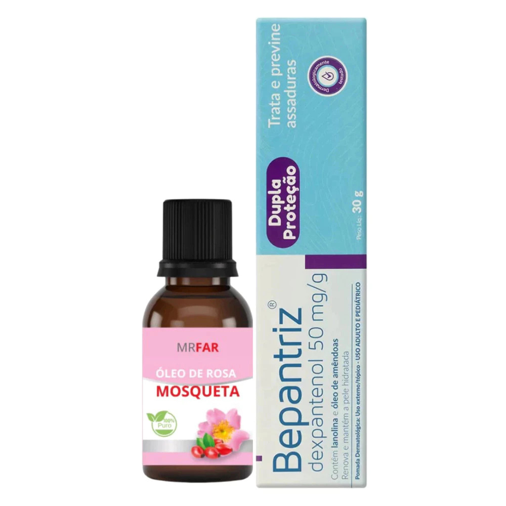 Óleo de rosa mosqueta 30ml clareia pele + Bepantriz Dexpantenol 30g