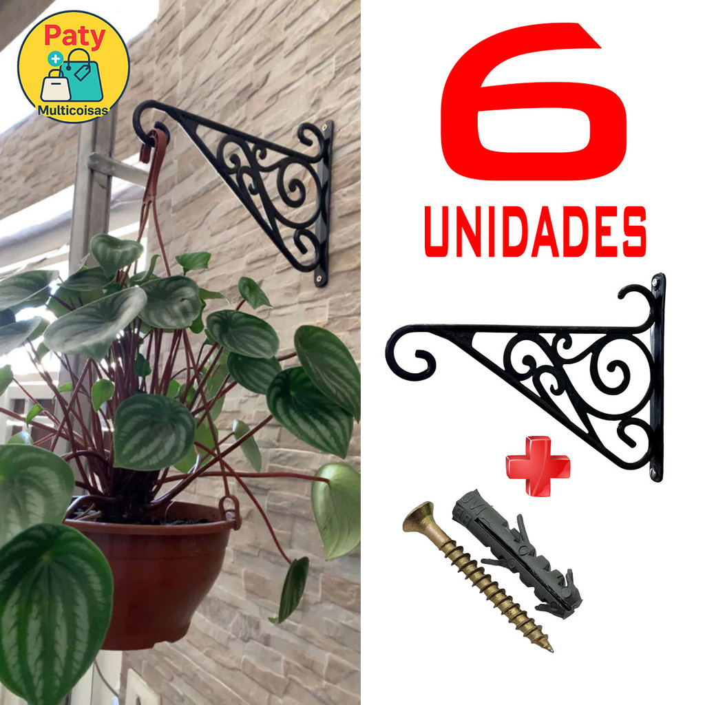 kit 1 a 6 Suporte para plantas plastico jardim vertical parede mão francesa