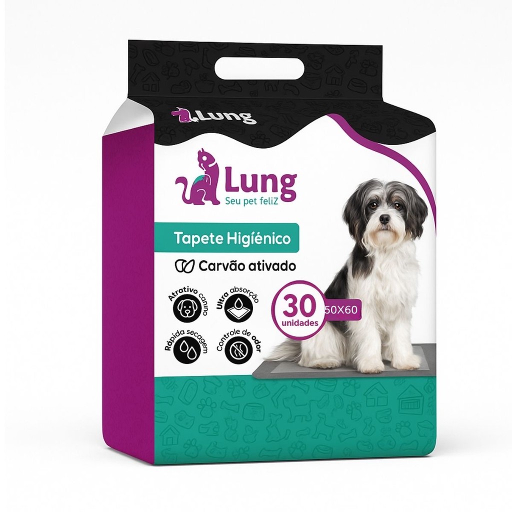 Tapete Higiênico com Carvão Ativado 30un p/ Cachorro Pet 50x60cm Anti Odor Fita Adesiva Boa Absorção