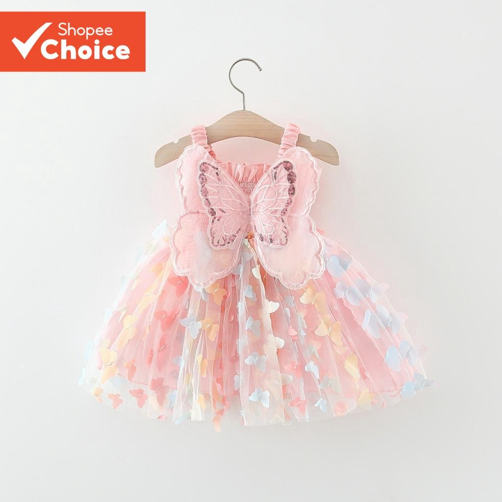 Vestido Tipo Estilingue Borboleta 2025 Para Bebês Meninas De Festa De Princesa Rosa 0-3 Anos Roupa De Convidados De Casa