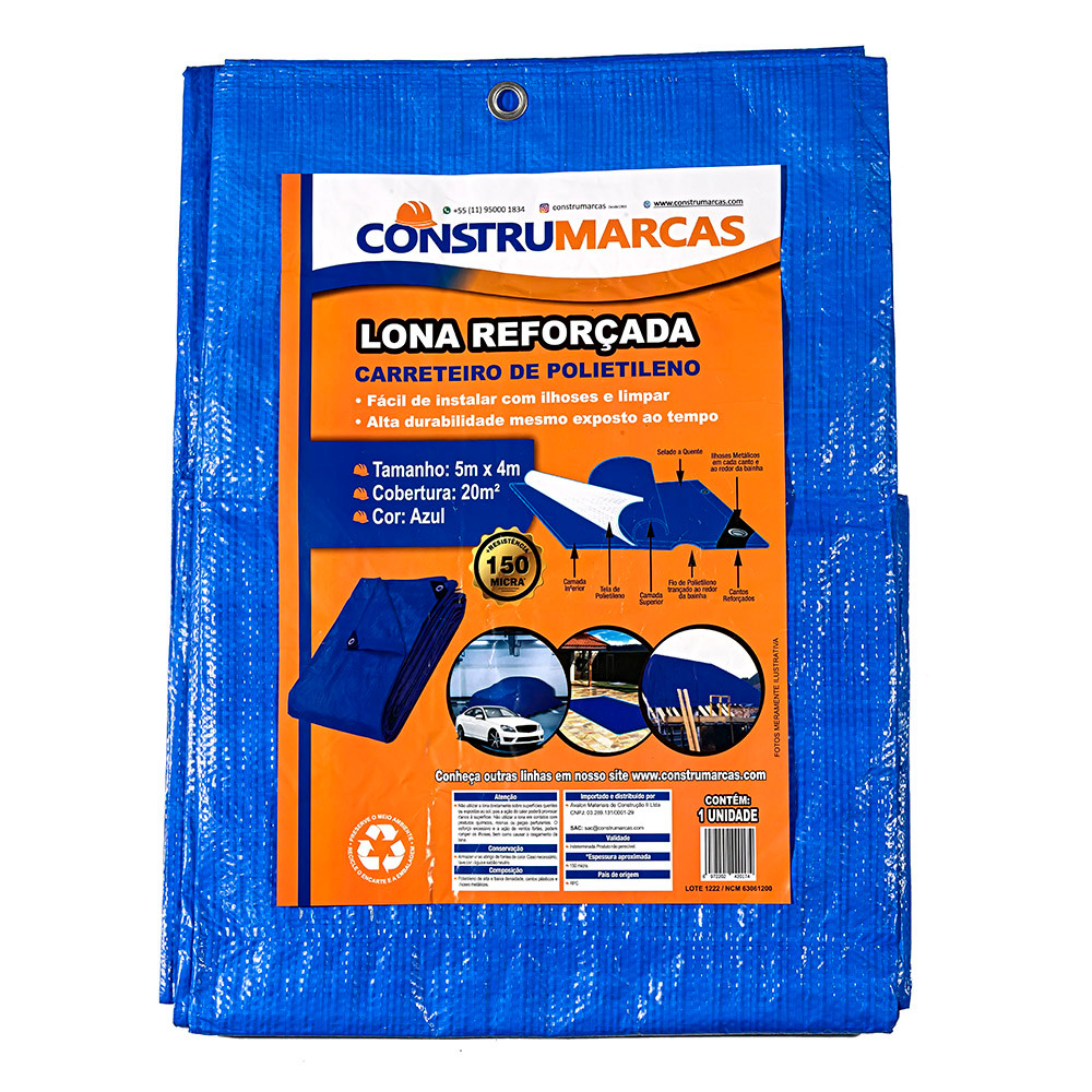 Lona Carreteiro 5x4 Com Ilhos Reforçado 150 Micras