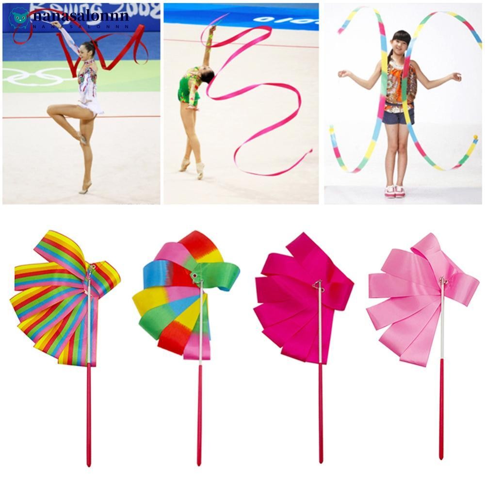 NANASALONNN 2m/4m Colorido Ginásio Dança Arte Rítmica Fitas De Ginástica Ballet Streamer Girando Haste Vara Para Treinam