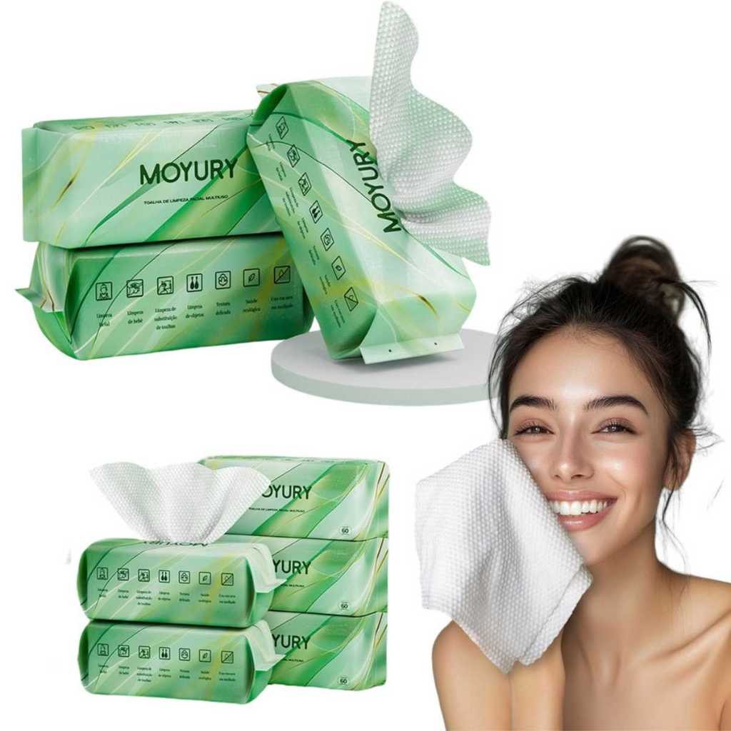 Toalha Lenço Facial Reutilizável Multiuso - Limpeza Suave, 1 Pacote com 60 Unidades, Ideal para Higiene Diária, Lavável