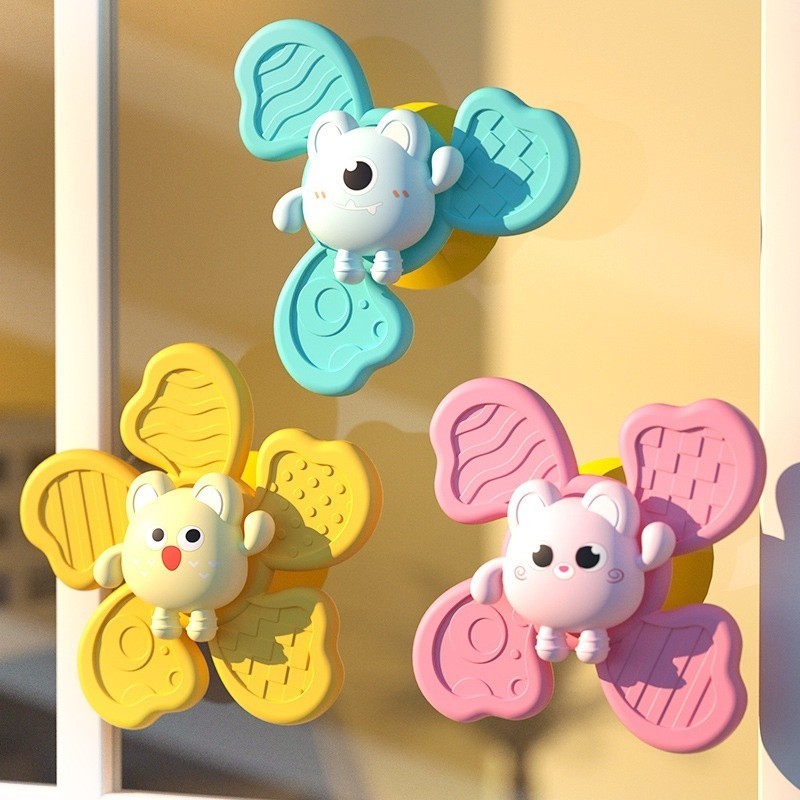 Kit 3 Brinquedo Infantil Chocalho Giratório Spinner Com Ventosa Brinquedos para bebê Banho

