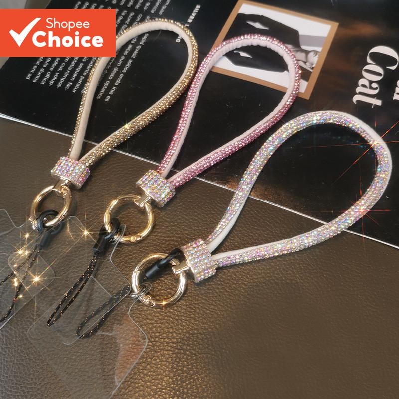Cordão De Telefone De Cristal De Luxo – Pulseira Curta Anti-Perda Com Fecho Reforçado De Metal