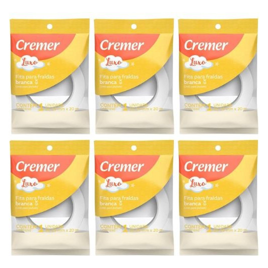 Kit C/6 Und. Fita Adesiva Branca P/fralda Cremer 19mm X 20m
