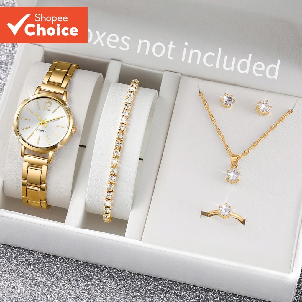 Conjunto De Relógio Feminino Ros ivga 6 Peças De Pulseira De Liga De Quartzo Com Strass Joias Da Moda Presente Para O Na