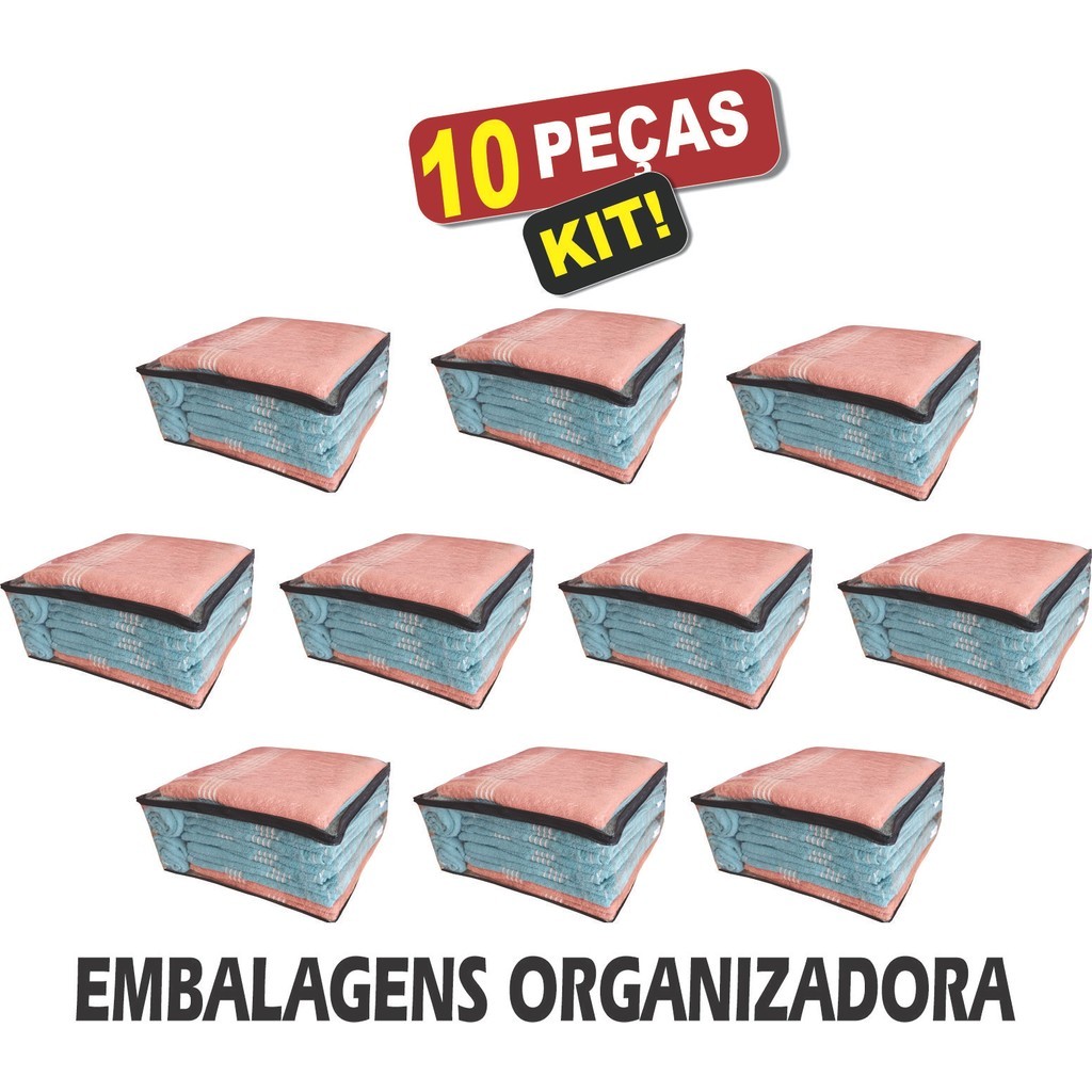 Kit 10 Saco zíper Organizador Cobertor Casaco Guarda Roupa Anti-Poeira Anti-Umidade Multiuso