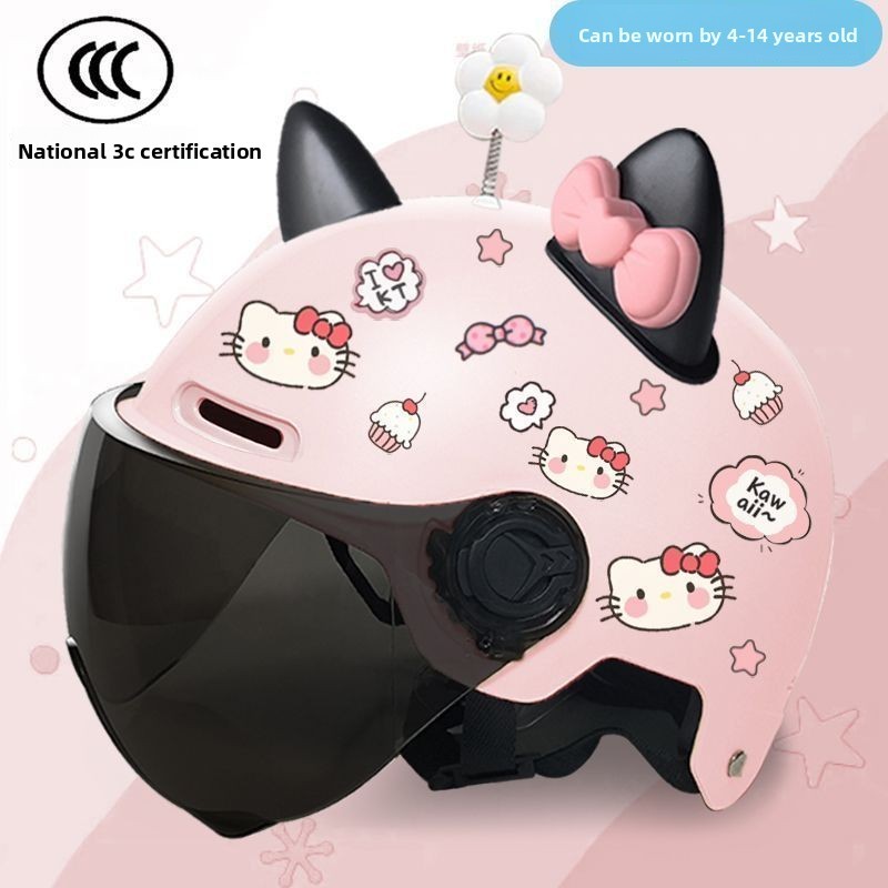 Capacete Infantil Hello Kitty com Orelhas de Gato – Segurança e Conforto para Ciclismo de Meninas