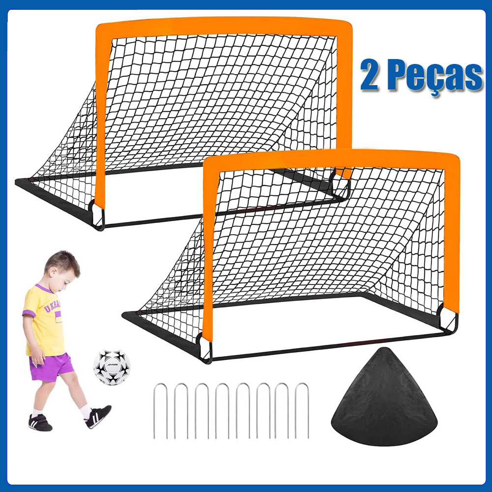 2 Peças cor laranja Mini Gol De Futebol Dobrável Portátil Uso Externo / Indoor / Treinamento / Futebol / Gol 120*90cm