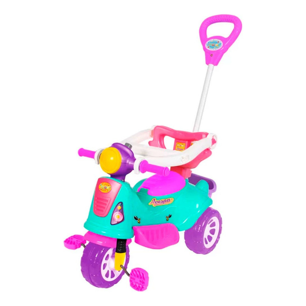 Triciclo Motoca C/ Guia Passeio E Pedal Avespa Pink Maral
