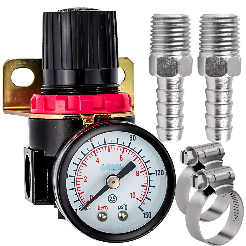 Regulador de Pressão C/ Manômetro P/ Compressor de Ar + Conexão e acessórios
