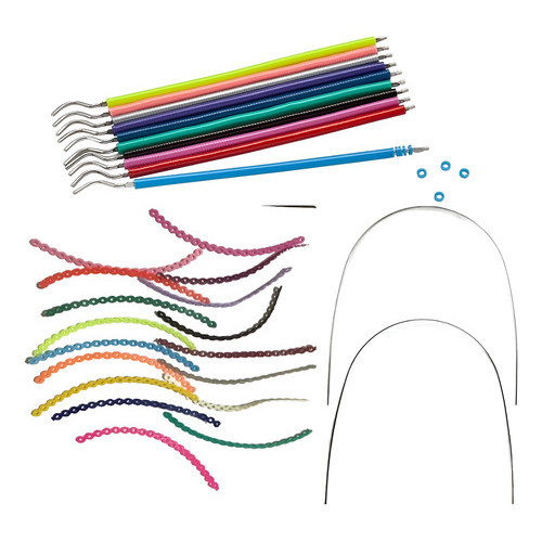 Kit 500 Borrachinhas Aparelho + 10 Trançadas + 2 Fios Prata (Cores Sortidas)