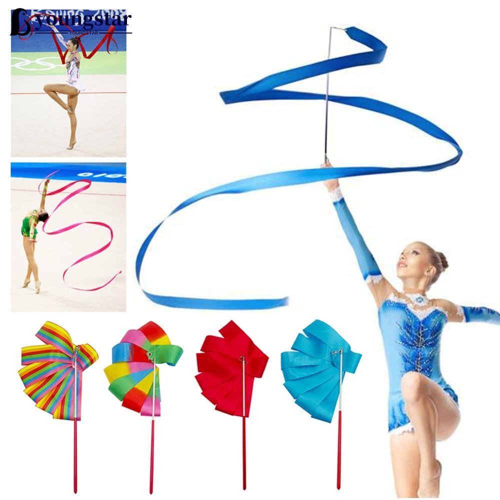 YOUNGSTAR 2m/4m Colorido Ginásio Dança Arte Rítmica Fitas De Ginástica Ballet Streamer Girando Haste Vara Para Treinamen