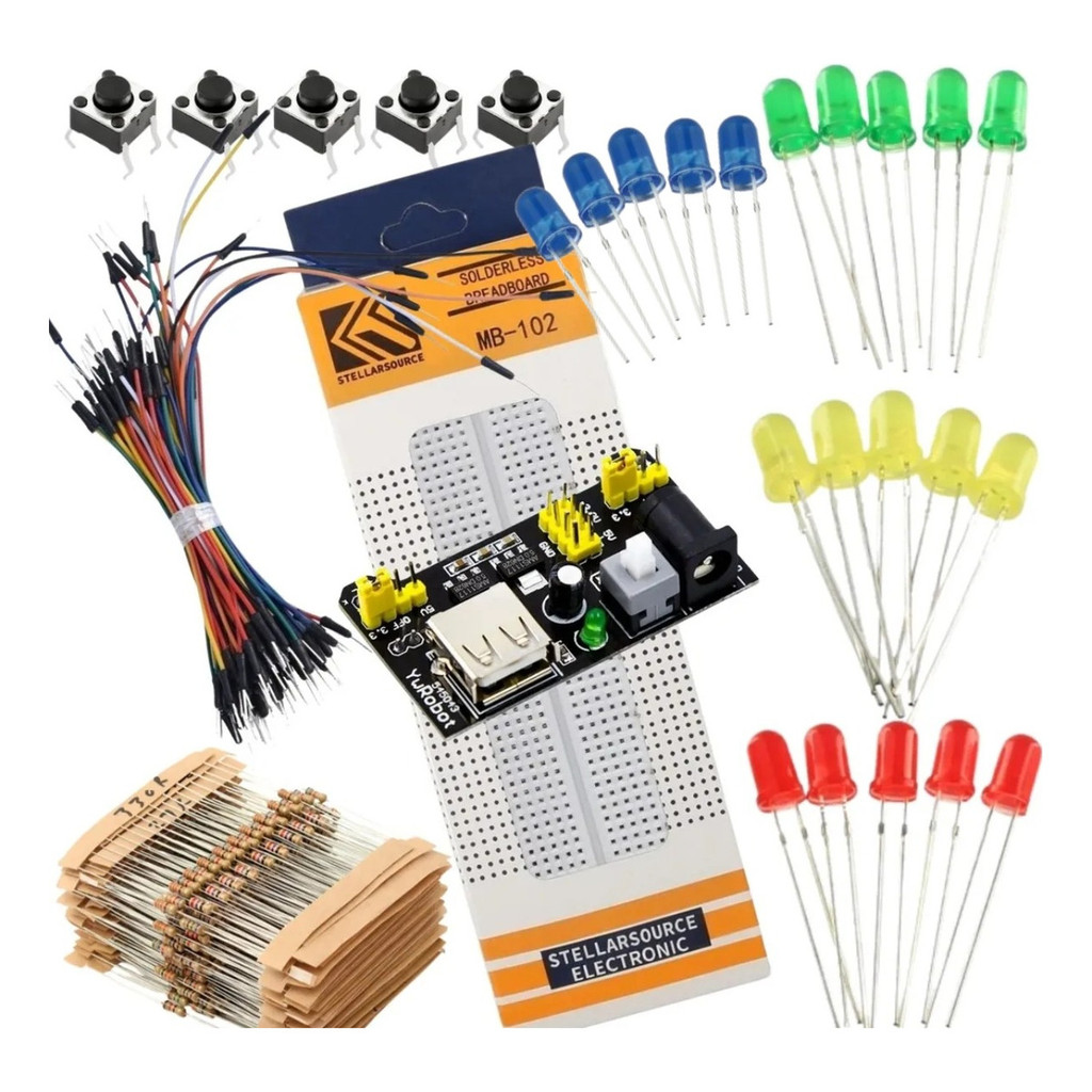 Kit Protoboard 830 Pontos Módulo Fonte 12v Resistoes Leds Difuso Vermelho Azul Amarelo Verde