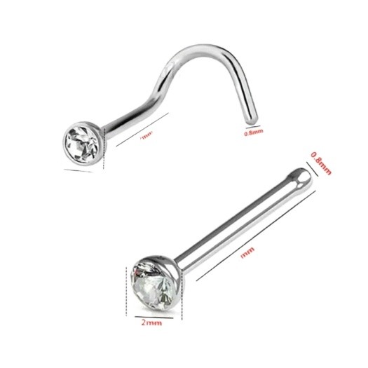 Kit 2 Piercings de Nariz Piercing Nostril+Reto Cristal lindo aço cirúrgico