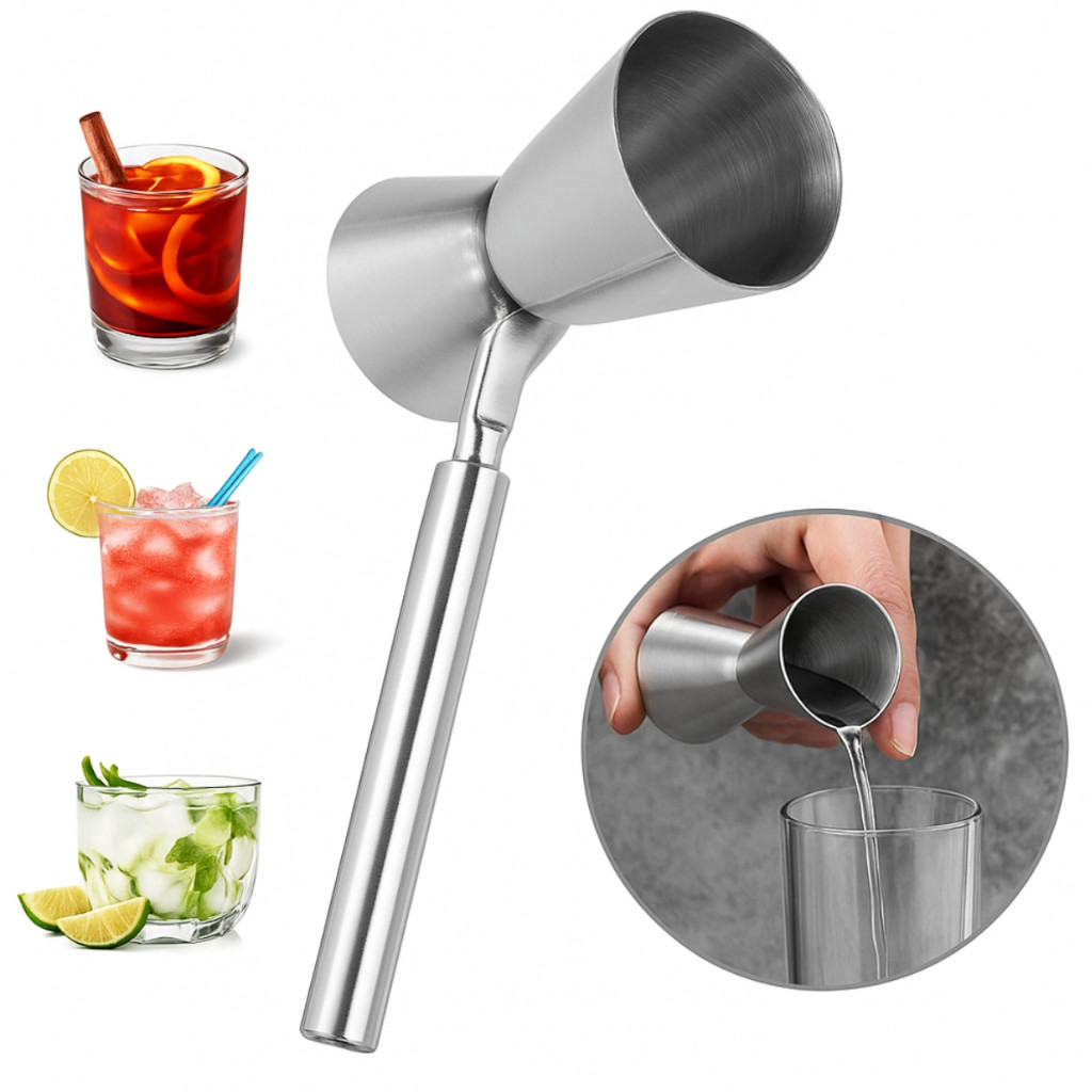Dosador De Bebidas Duplo Com Cabo Inox Medidor Dosar 25ml 50ml