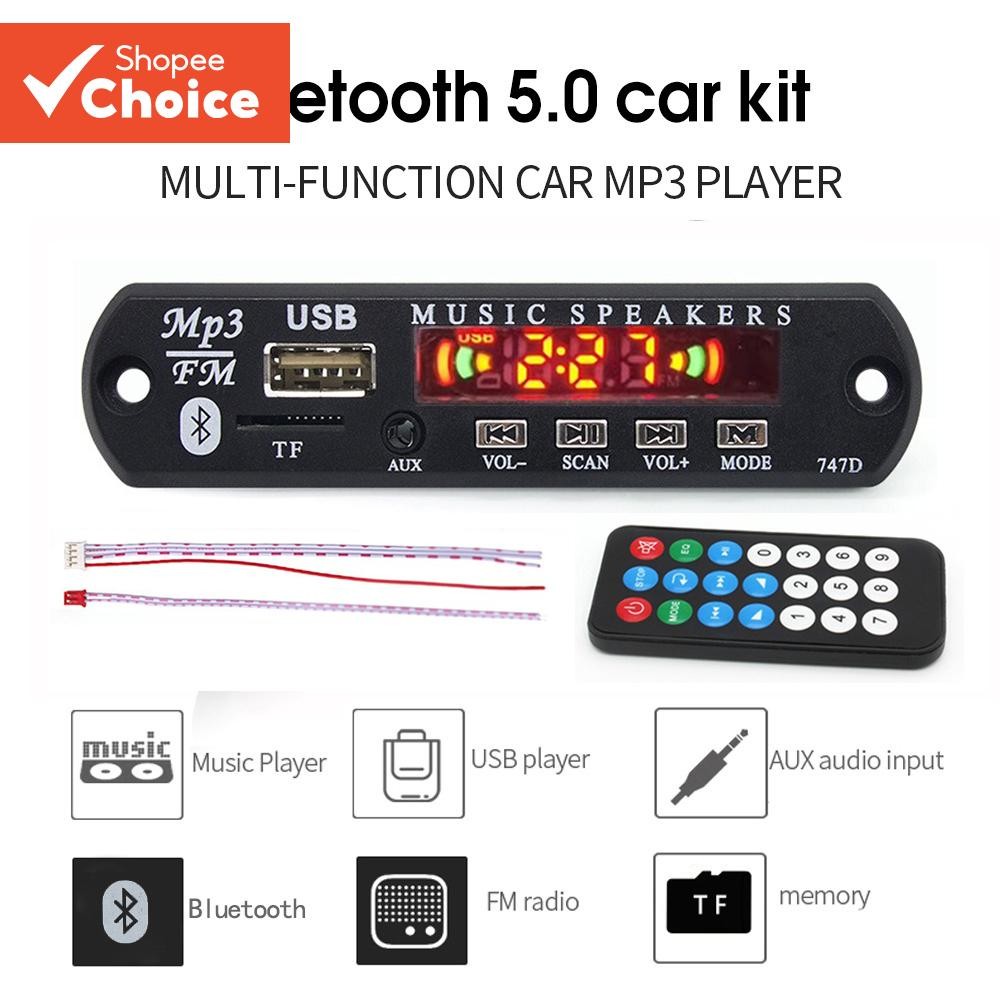 Bluetooth 5.0 MP3 Player Placa Deco Para Carro Rádio FM TF USB 3.5mm Módulo AUX Receptor Amplificador Áudio 12V Com Cont