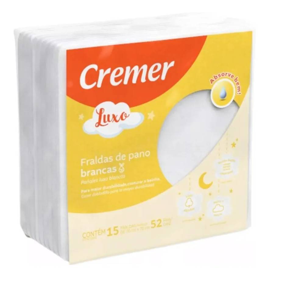Fralda Pano Branca Luxo 100% Algodão Com 15 Unidades Cremer