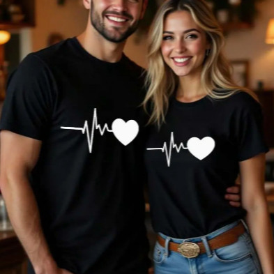 Camiseta Namorados Conjunto Casal Blusas Básicas Algodão Slim Frequência Amor Minimalista